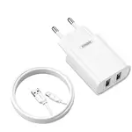 Remax RP-U35 EU Wall Charger with 2 Charging Ports for Lightning Port - White
